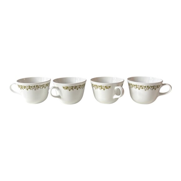Corelle White Green Crazy Daisy Floral Coffee Tea Cup Mugs Set of 4 Made in USA - Picture 6 of 6